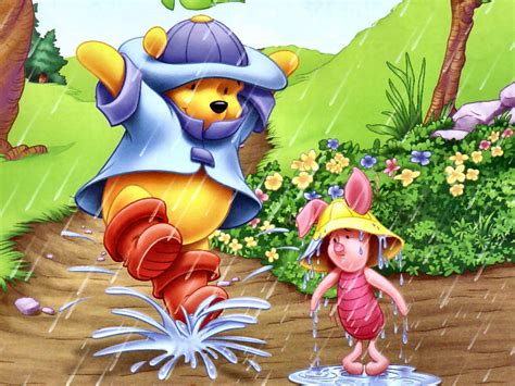 Download Disney Winnie The Pooh With Piglet In The Rain Wallpaper