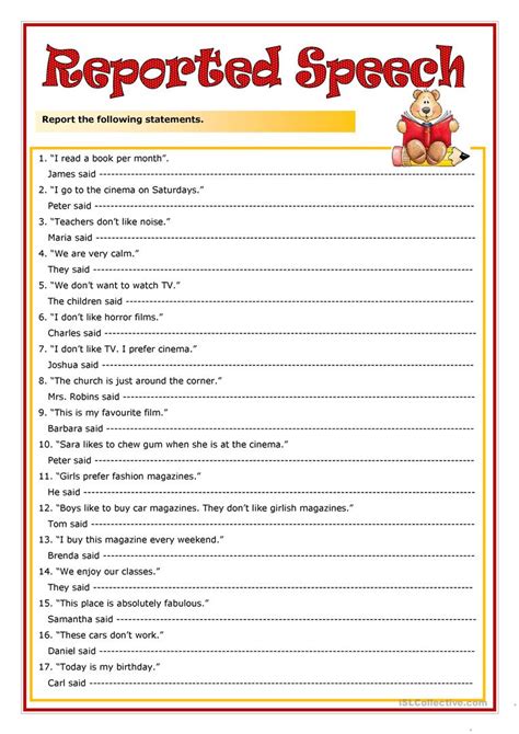 Reported Speech Worksheets