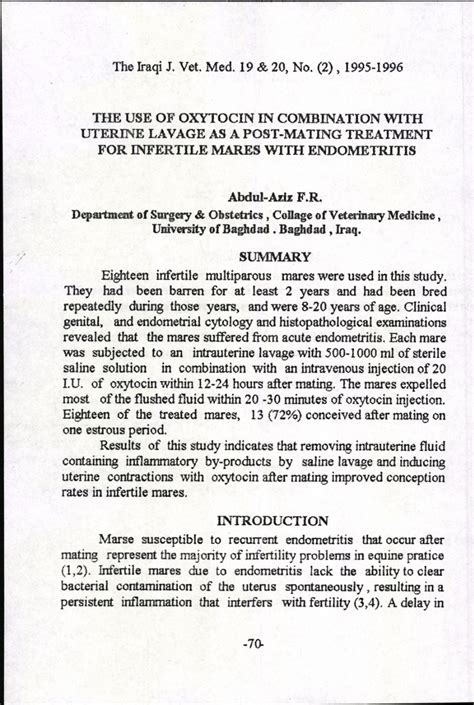 Pdf The Use Of Oxytocin In Combination With Uterine Lavage As A Post