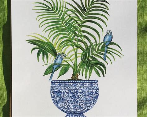 Chinoiserie Plant In Blue And White China Print Etsy Chinoiserie