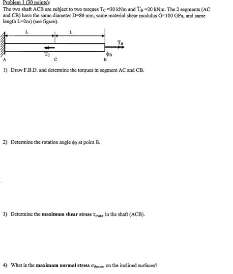 Solved Problem 1 30 Points The Two Shaft Acb Are Subject