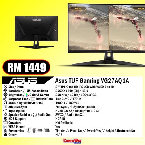 Asus Tuf Vg Aq A Qhd K Ips Hz Ms Flat Gaming Monitor