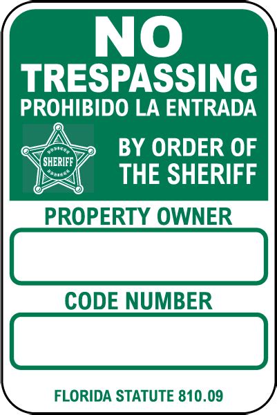 Bilingual Florida No Trespassing By Order Of Sheriff Sign Save 10