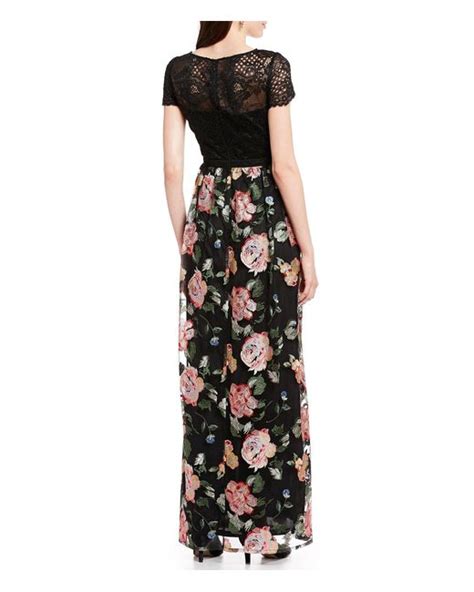 Adrianna Papell Floral Embroidered Lace A Line Gown In Black Save 65 Lyst