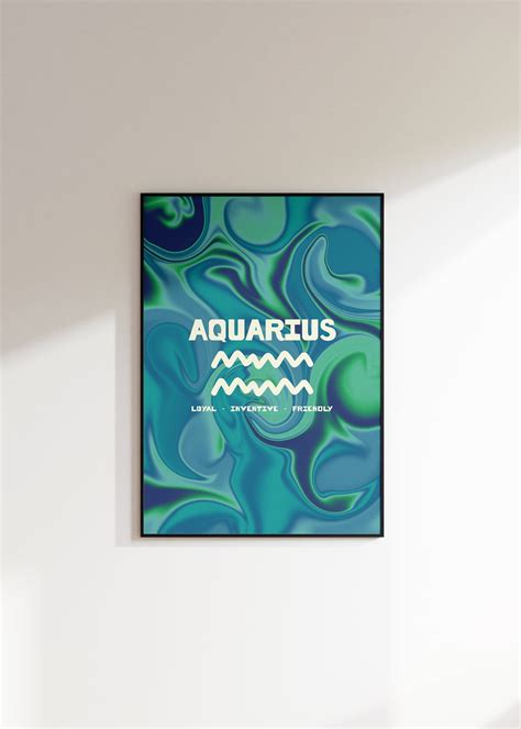 Zodiac Sign Print Aquarius Unframed Art Colourful Decor Trendy Wall