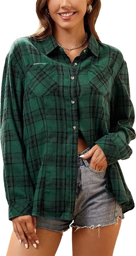 Flannel Shirts For Women Long Sleeve Button Down Plaid Fall Shirt