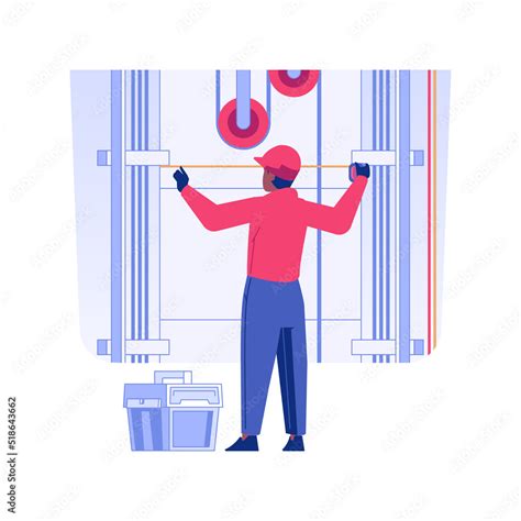 Elevator installation isolated concept vector illustration. Worker with ...