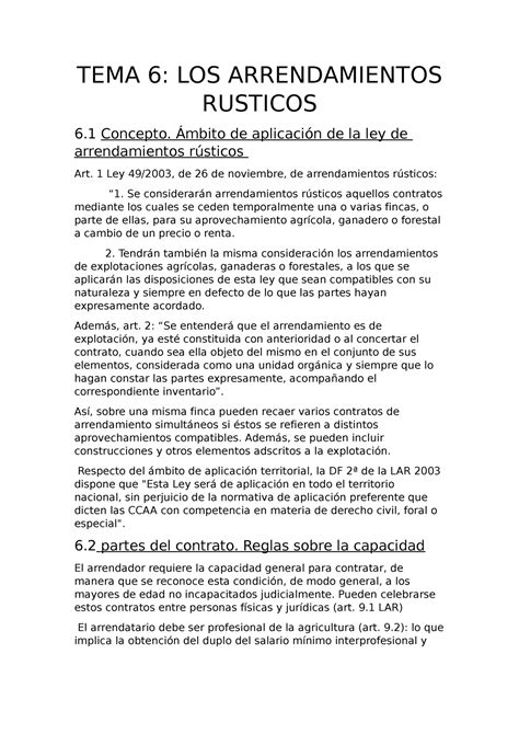 TEMA 6 ADE Y DERECHO CIVIL III TEMA 6 LOS ARRENDAMIENTOS RUSTICOS