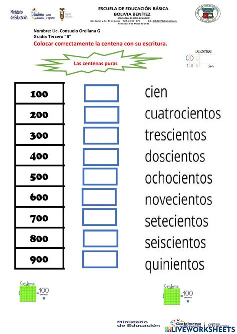 Ficha Online De Centenas Para Tercero Puedes Hacer Los Ejercicios