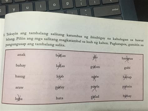 Tukuyin Ang Tambalang Salitang Katumbas Ng Ibinibigay Na Kahulugan Sa