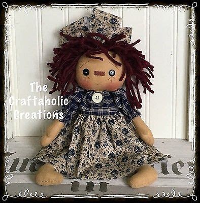 Primitive Raggedy Ann Doll Annie Blue Homespun Floral Flowers