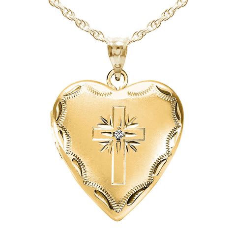 14k Gold Filled Cross Heart Photo Locket With Cz Pg102243