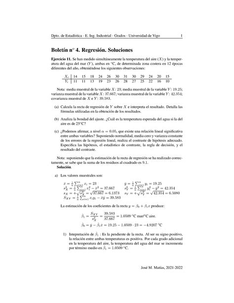 Boletin 4 Regresión Soluciones Estadistica Jose Maria Matias Boletín