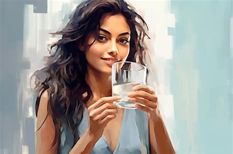 Premium Ai Image Beautiful Woman Holding A Glass Of Water