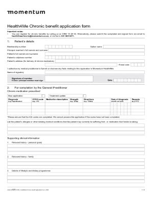 Fillable Online Chronic Illness Benefit Application Form Dr Dhes Mari