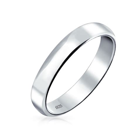 Bling Jewelry - Minimalist Plain Simple 925 Sterling Silver Dome Couples Wedding Band Ring For ...