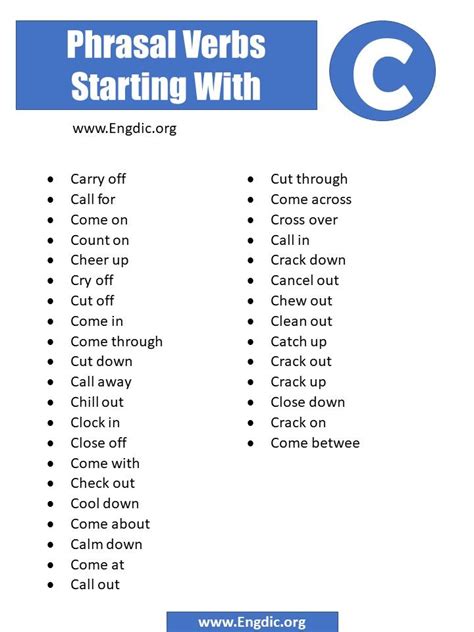 The Phrase Phrasal Verbs Starting With C In Blue On A White Background