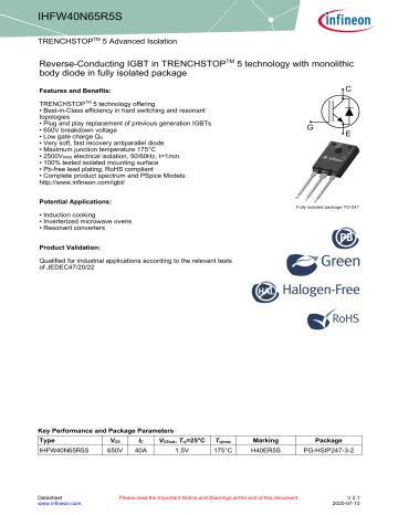 Infineon Ihfw N R S Igbt Discrete Data Sheet Manualzz