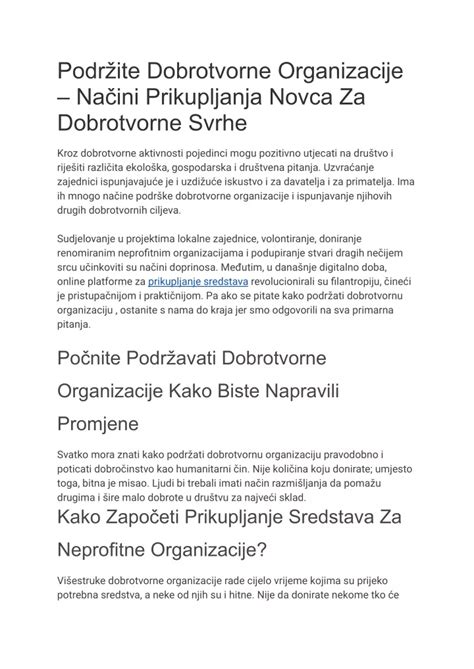 PPT Podržite Dobrotvorne Organizacije Načini Prikupljanja Novca Za