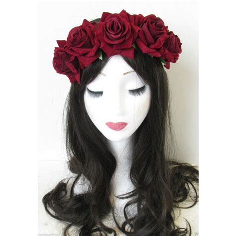 Deep Red Rose Flower Headband Hair Crown Festival Boho Garland Vtg