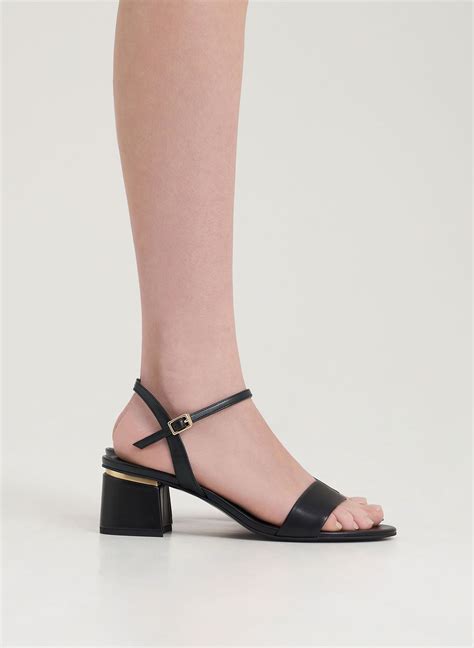 Black Open Toe Ankle Strap Block Heel Sandals Charles And Keith Mo