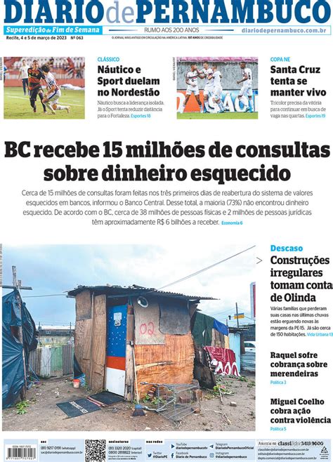 Capa Diario de Pernambuco Edição Sábado 4 de Março de 2023