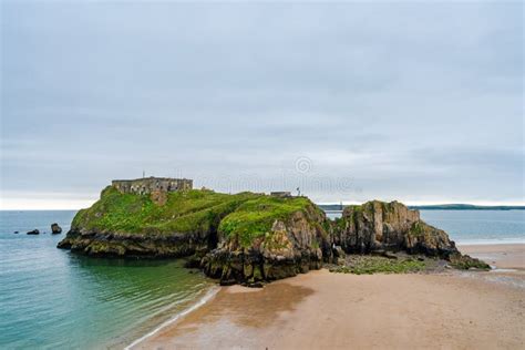 Sandy Beach And St Catherine Island In Tenby Stock Image Image Of