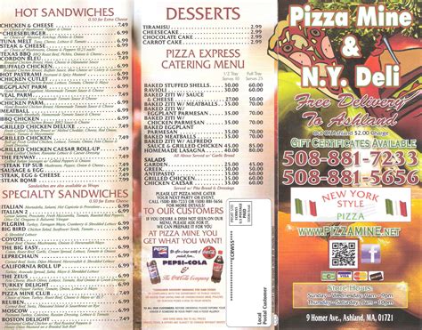 Pizza Mine Menu In Ashland Massachusetts Usa