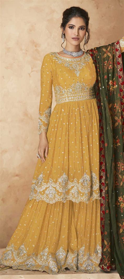 Festive Party Wear Reception Yellow Color Georgette Fabric Salwar