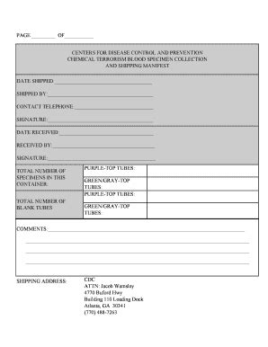 Fillable Online Nphl AND SHIPPING MANIFEST DATE SHIPPED Nphlorg Fax