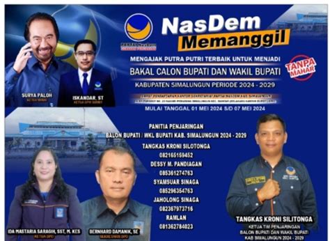 Dpd Partai Nasdem Kabupaten Simalungun Buka Pendaftaran Penjaringan Bakal Calon Bupati Dan Wakil