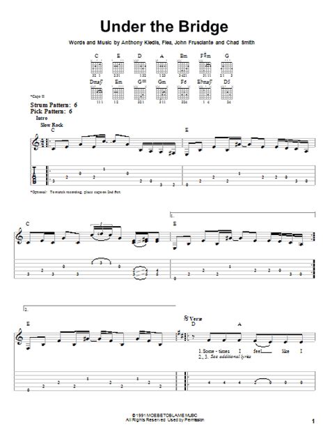 Under The Bridge By Red Hot Chili Peppers Sheet Music For Easy Guitar Tab At Sheet Music Direct