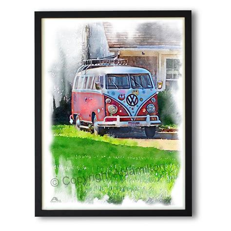 A Red Vw Bus Printable Wall Art Wall Art Decor Etsy