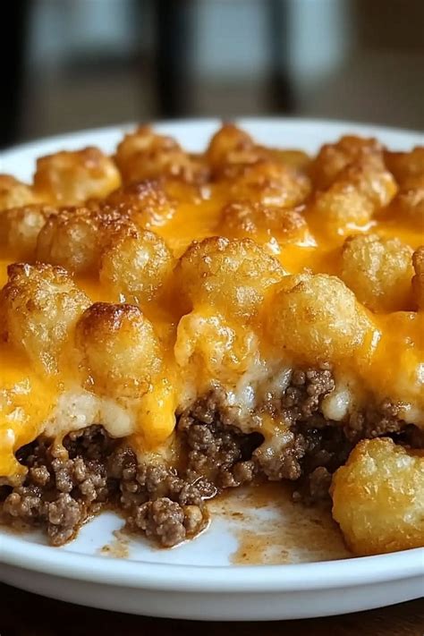 simple tater tot casserole with peas and ground beef 4