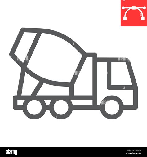 Concrete Mixer Line Icon Construction And Vehicle Cement Mixer Truck