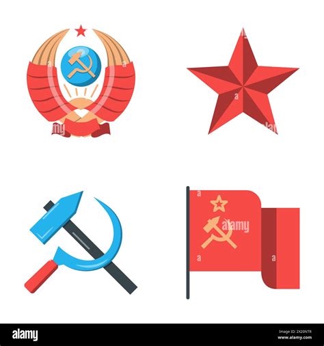 Ussr Symbols Flat Icon Set Soviet Flag Hammer And Sickle Coat Of