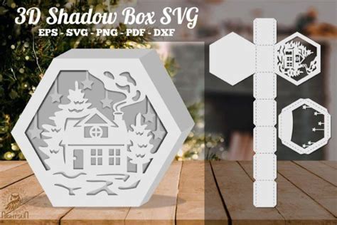 Christmas Home Hexagon Shadow Box SVG Graphics In 2024 Shadow Box 3d