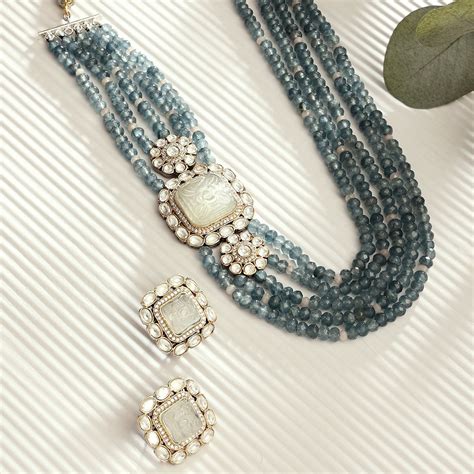 Joules By Radhika Blue And Grey Antique Necklace Set Buy Joules By