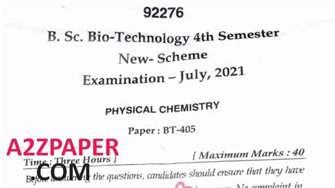 Mdu BSc Biotech 4th Sem Physical Chemistry Question Paper 2021 YouTube