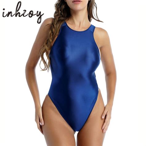 Women Leotard Satin Glossy Bodysuit Swimsuit Ladies Shiny Cutout One