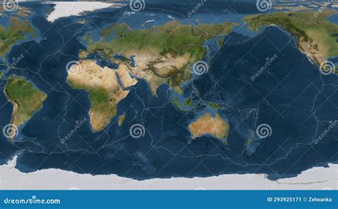 Burma Plate Global Map Patterson Cylindrical Satellite Stock