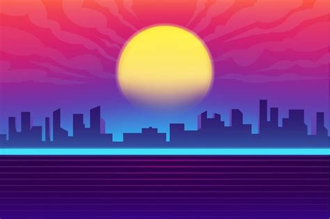 Premium Vector | Synthwave night city background