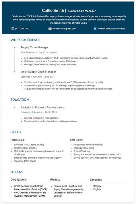 Supply Chain Manager Cv Example Supply Chain Manager Job Description