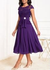 ROTITA Lace Purple Round Neck Cap Sleeve Dress Rotita USD 45 98