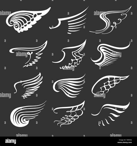 Doodle Angel Wings Set Contour Wing Icons Angels And Bird Symbols