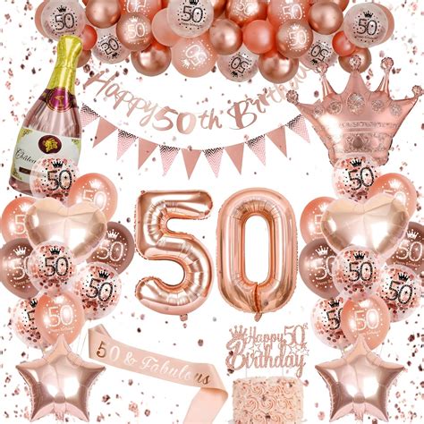 Set 50th Birthday Decoration For Women Rose Gold 50th Birthday