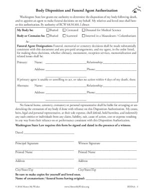 Fillable Online Body Disposition And Funeral Agent Authorization Fax