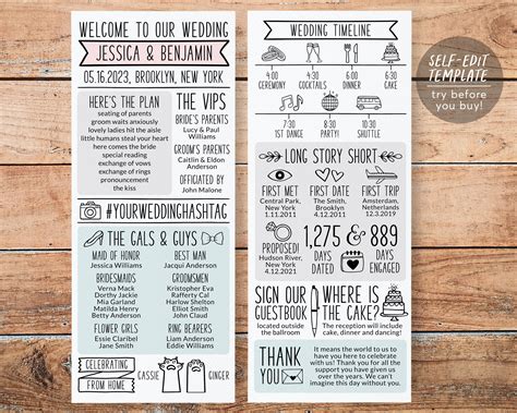 Infographic Wedding Program Editable Template, Order of Ceremony Progr ...