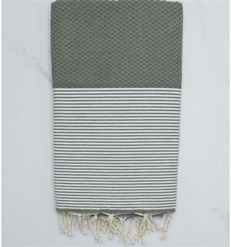 FOUTA nido de abeja verde ejército a rayas blancas FOUTA TUNISIA