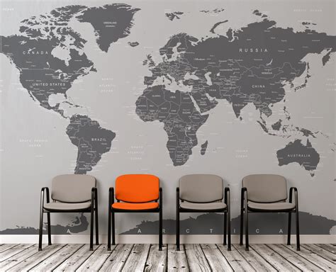 World Map Wall Mural Grey 6133 World Map Mural World Map Wall